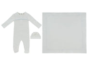Mon Bebe D'amour Footie, Hat & Blanket Set - Blue