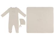 Mon Bebe Footie, Hat & Blanket Set - Natural