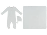 Mon Bebe Footie, Hat & Blanket Set - White
