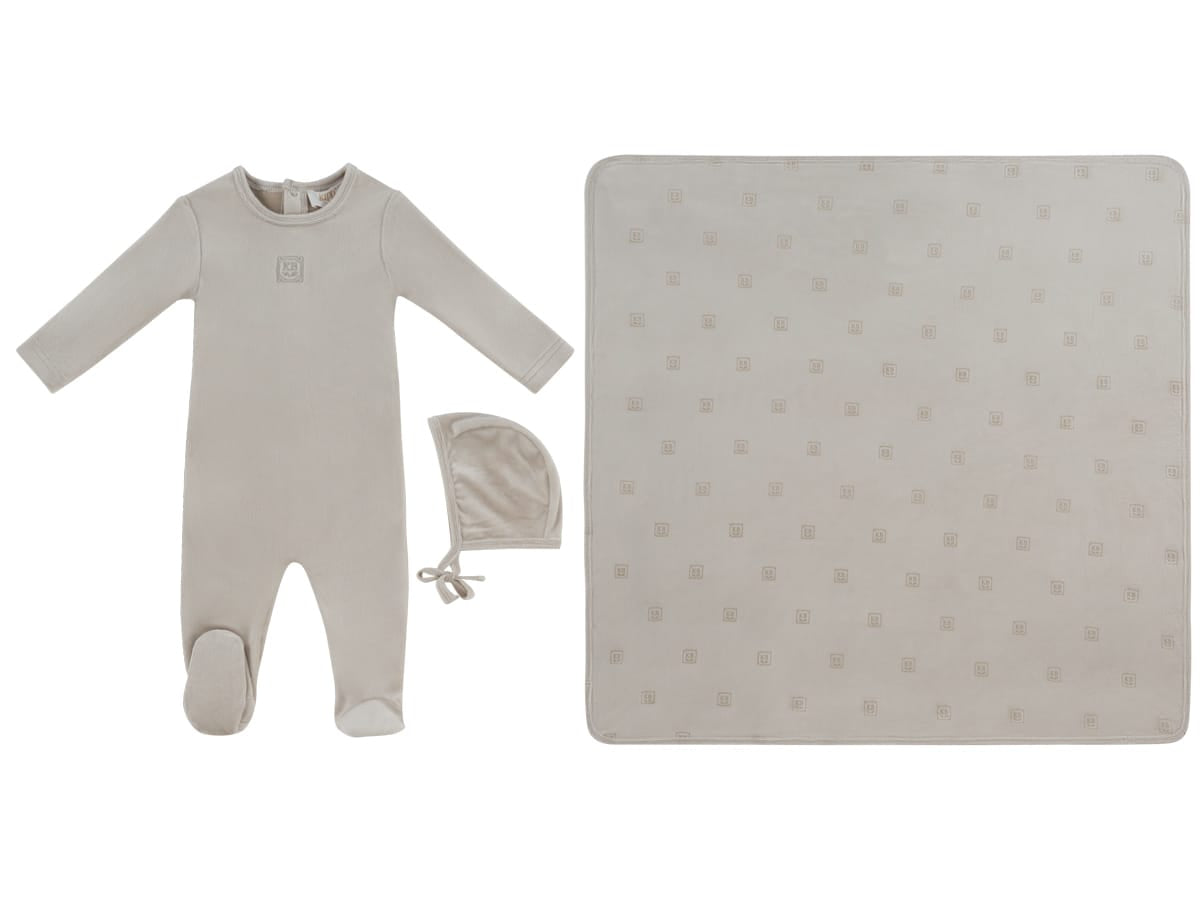Kb Logo Footie, Hat And Blanket Set - Stone