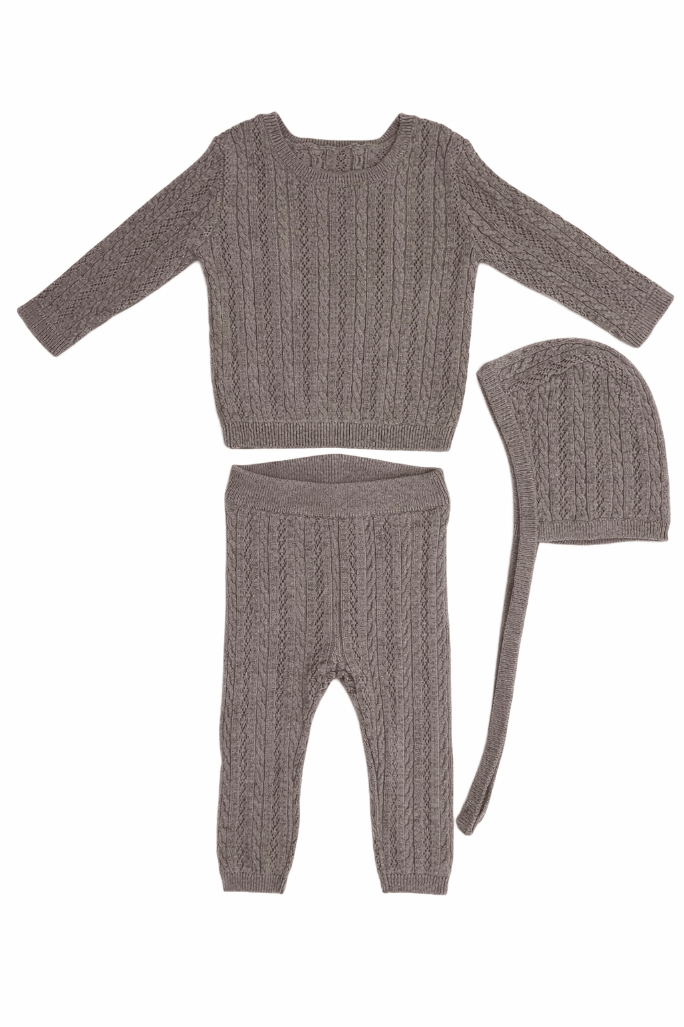 Kb Pointelle Knit Set With Hat - Grey