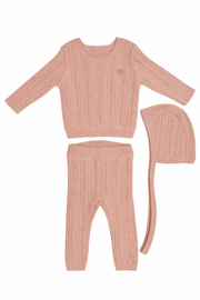 Kb Pointelle Knit Set With Hat - Peach