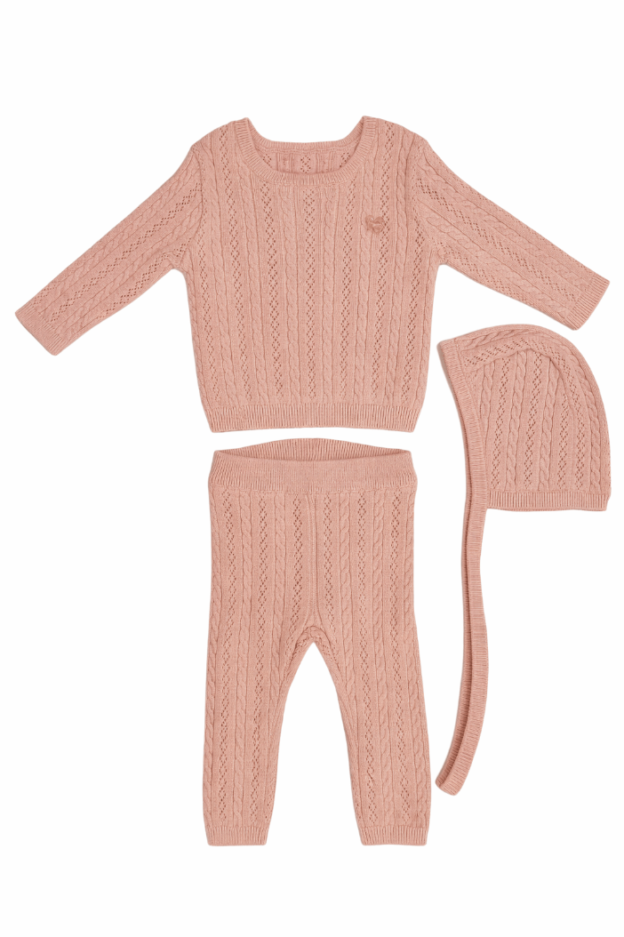 Kb Pointelle Knit Set With Hat - Peach