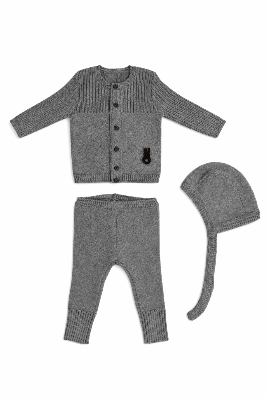 Bunny Knit Set With Hat - Grey