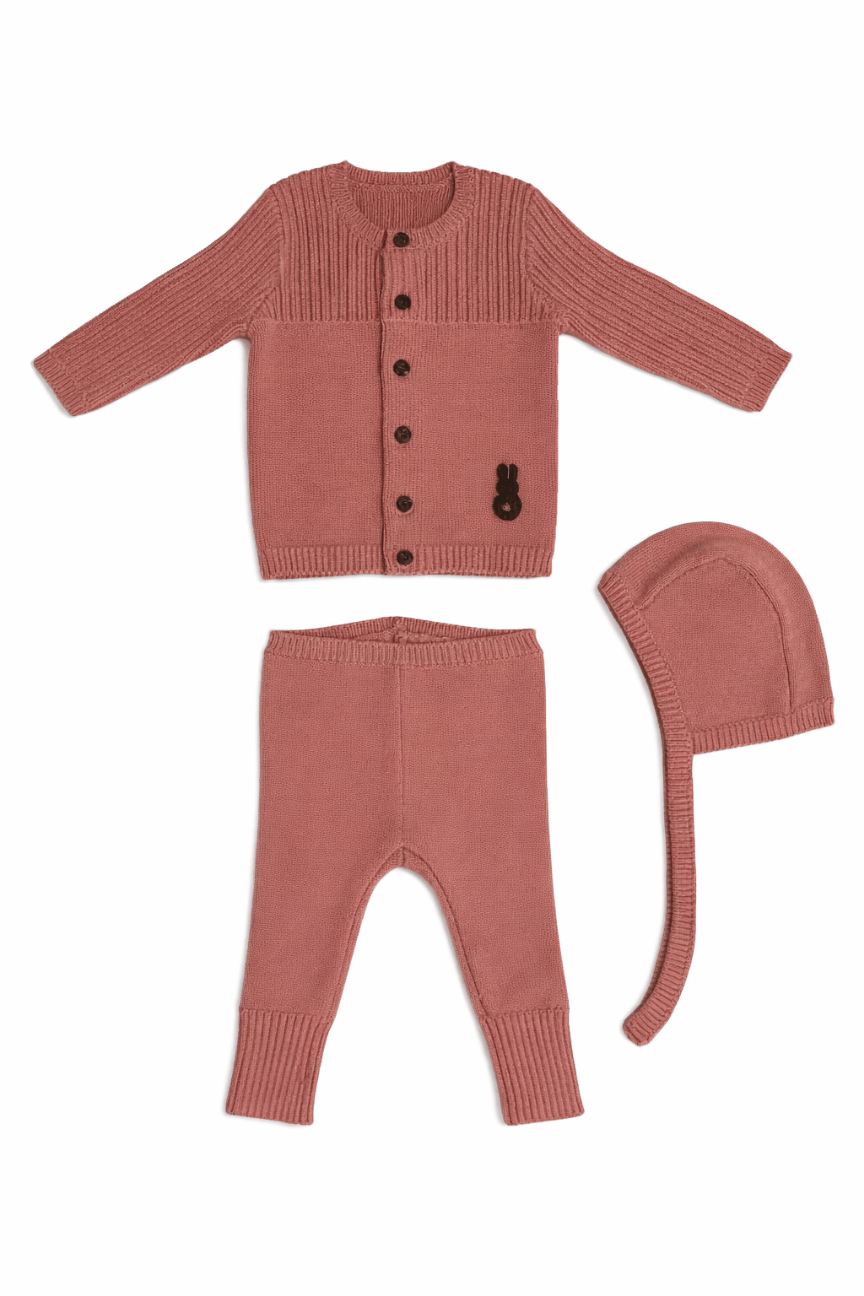 Bunny Knit Set With Hat - Rose