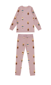 Teddy Pattern Lounge Crewneck Set - Dusk