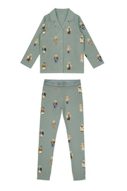 Teddy Pattern Lounge Grandpa Set - Jade