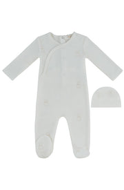 Petit Ours Pattern Footie + Hat - Stone