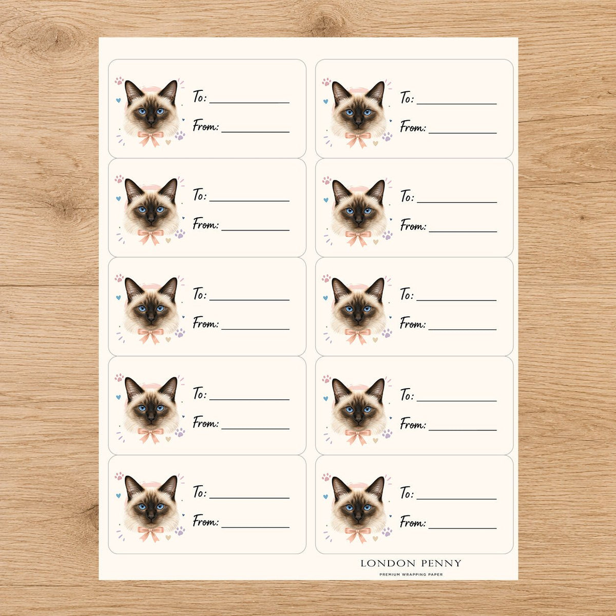 Siamese Purrfectly Yours Gift Tag Sticker Sheet
