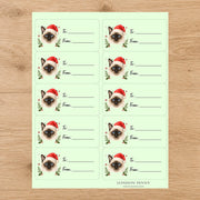 Siamese Santa Paws Gift Tag Sticker Sheet