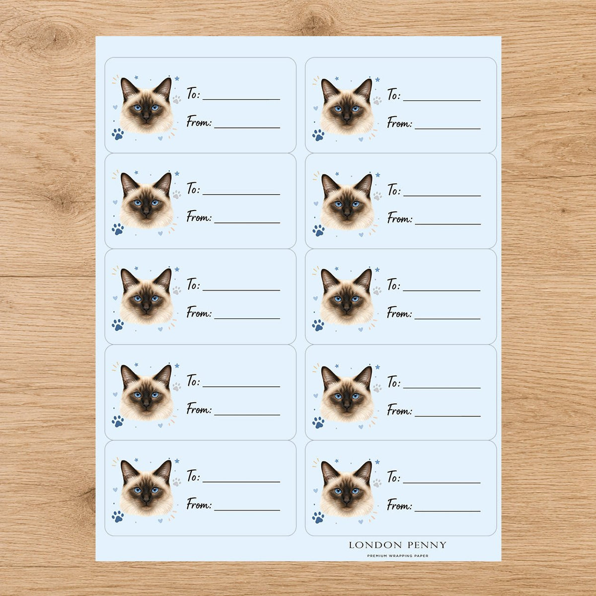 Siamese Pawprint Wishes Gift Tag Sticker Sheet