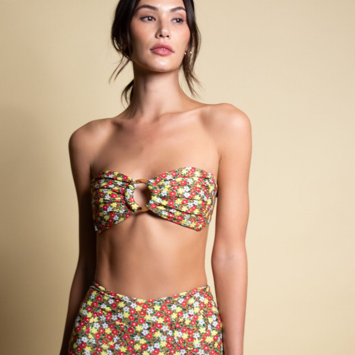 Sienna Floral Tori Ties Bandeau Bikini Top