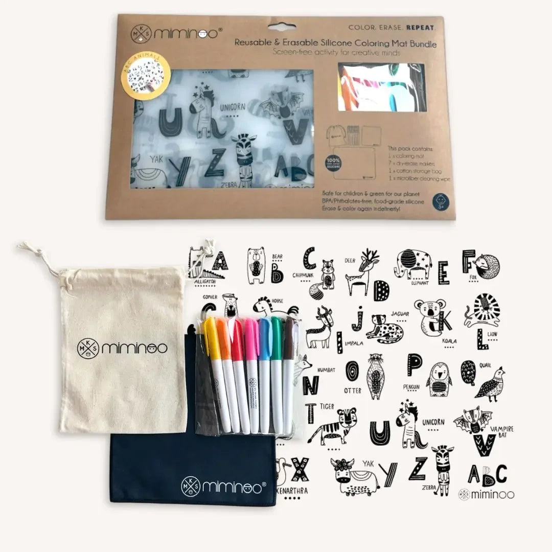 Silicone Reusable Coloring Mat & Markers Set - Abc Animals
