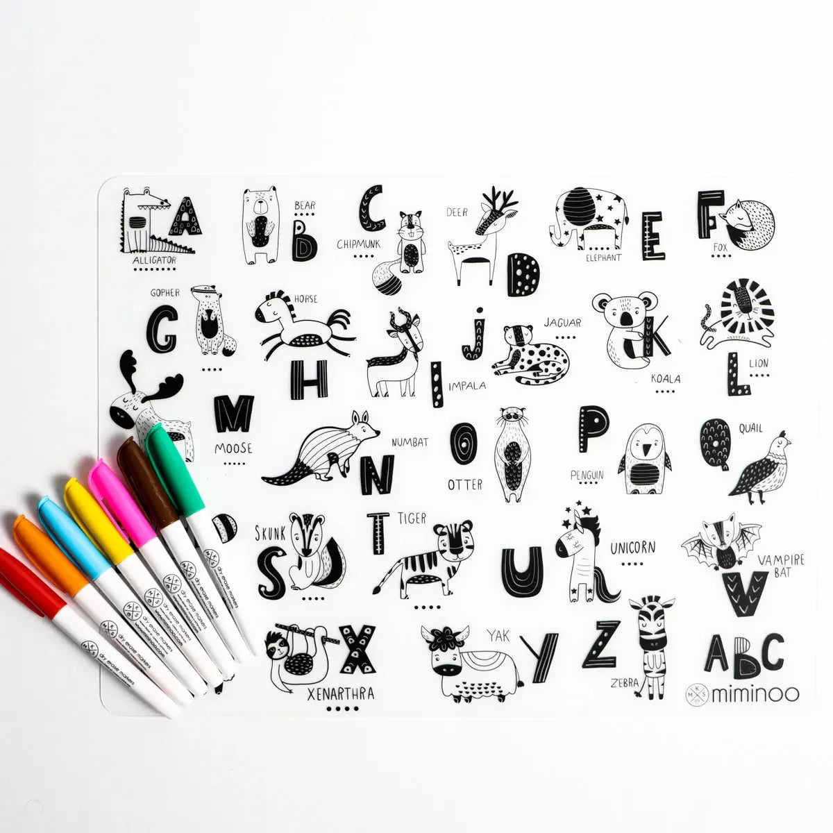Silicone Reusable Coloring Mat & Markers Set - Abc Animals