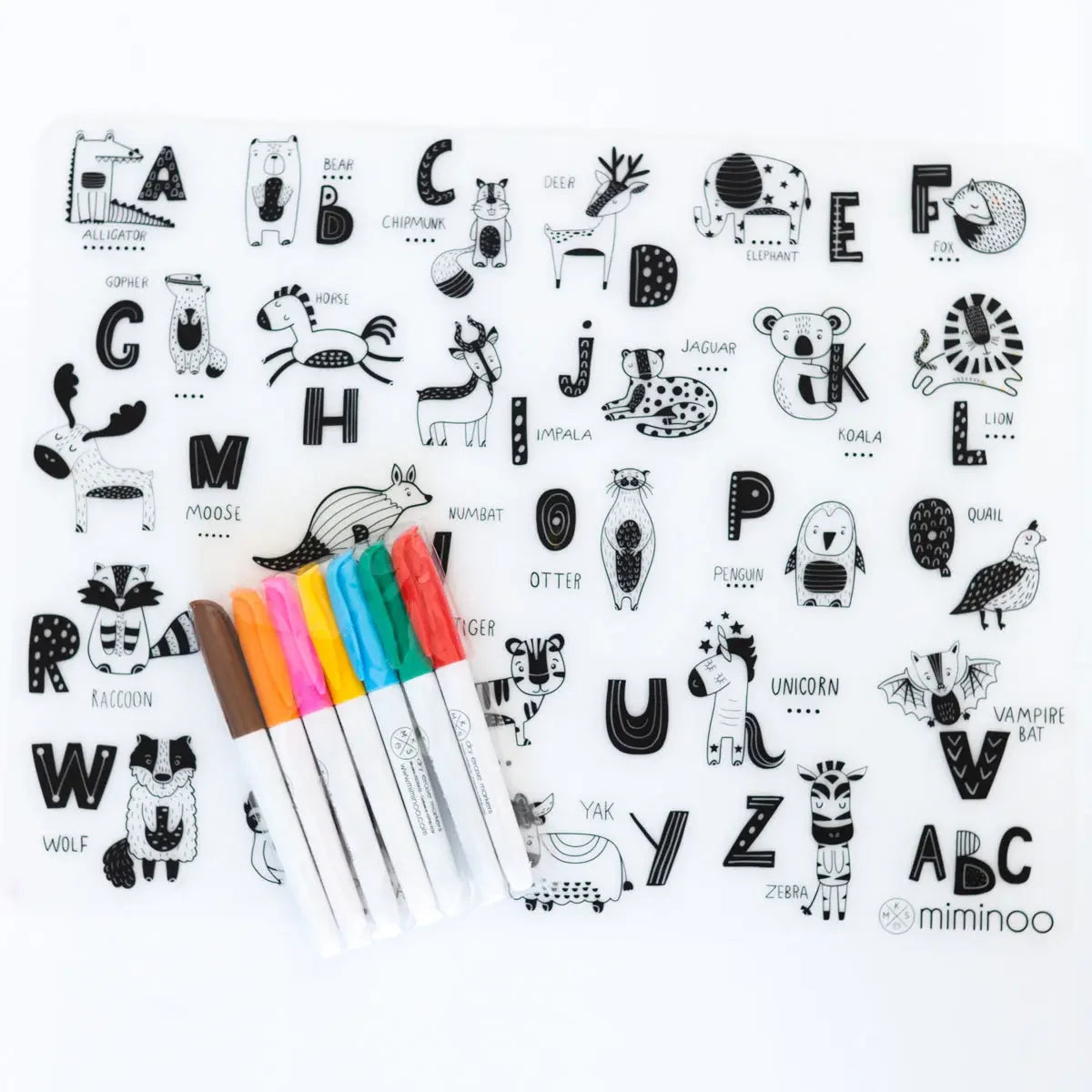 Silicone Reusable Coloring Mat & Markers Set - Abc Animals