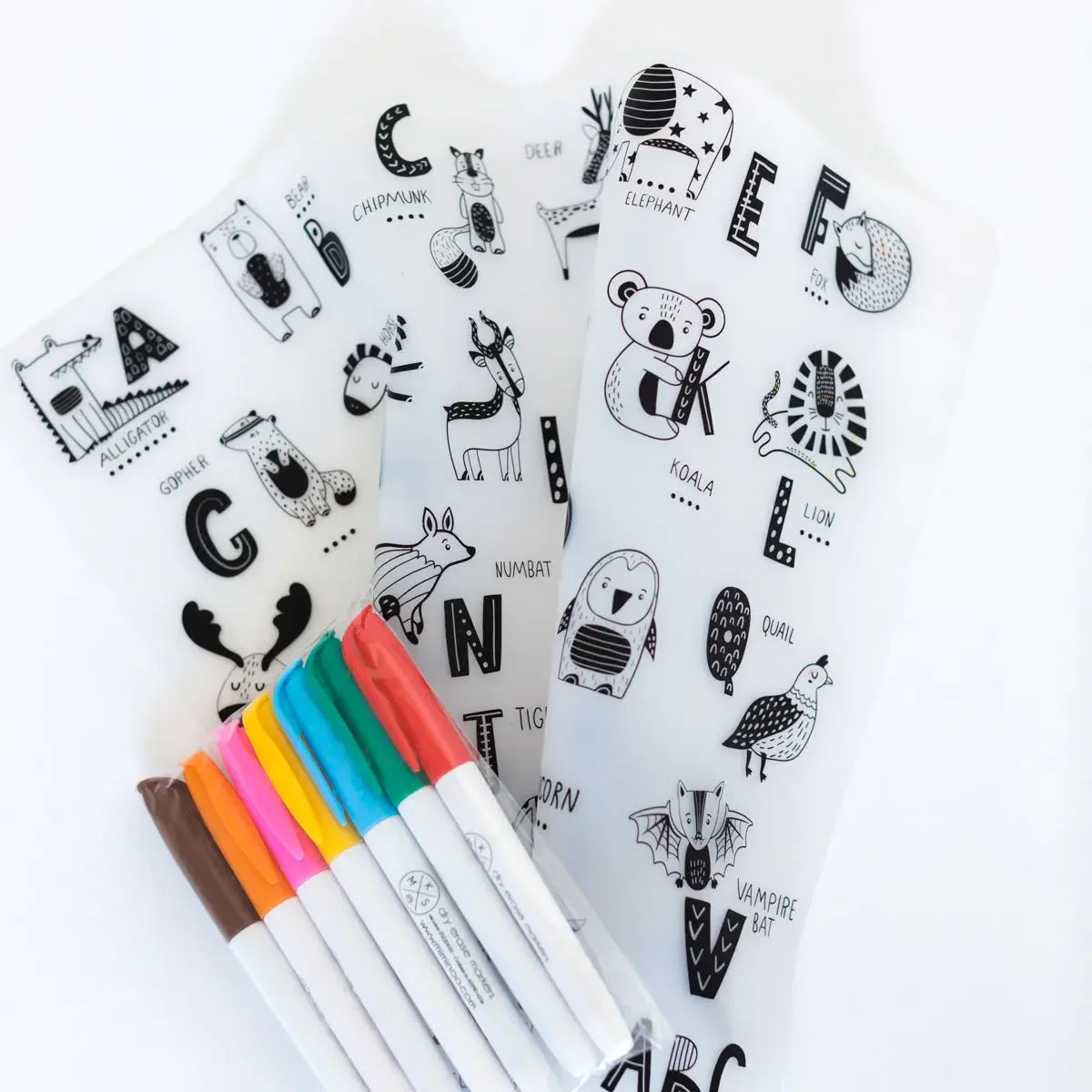 Silicone Reusable Coloring Mat & Markers Set - Abc Animals