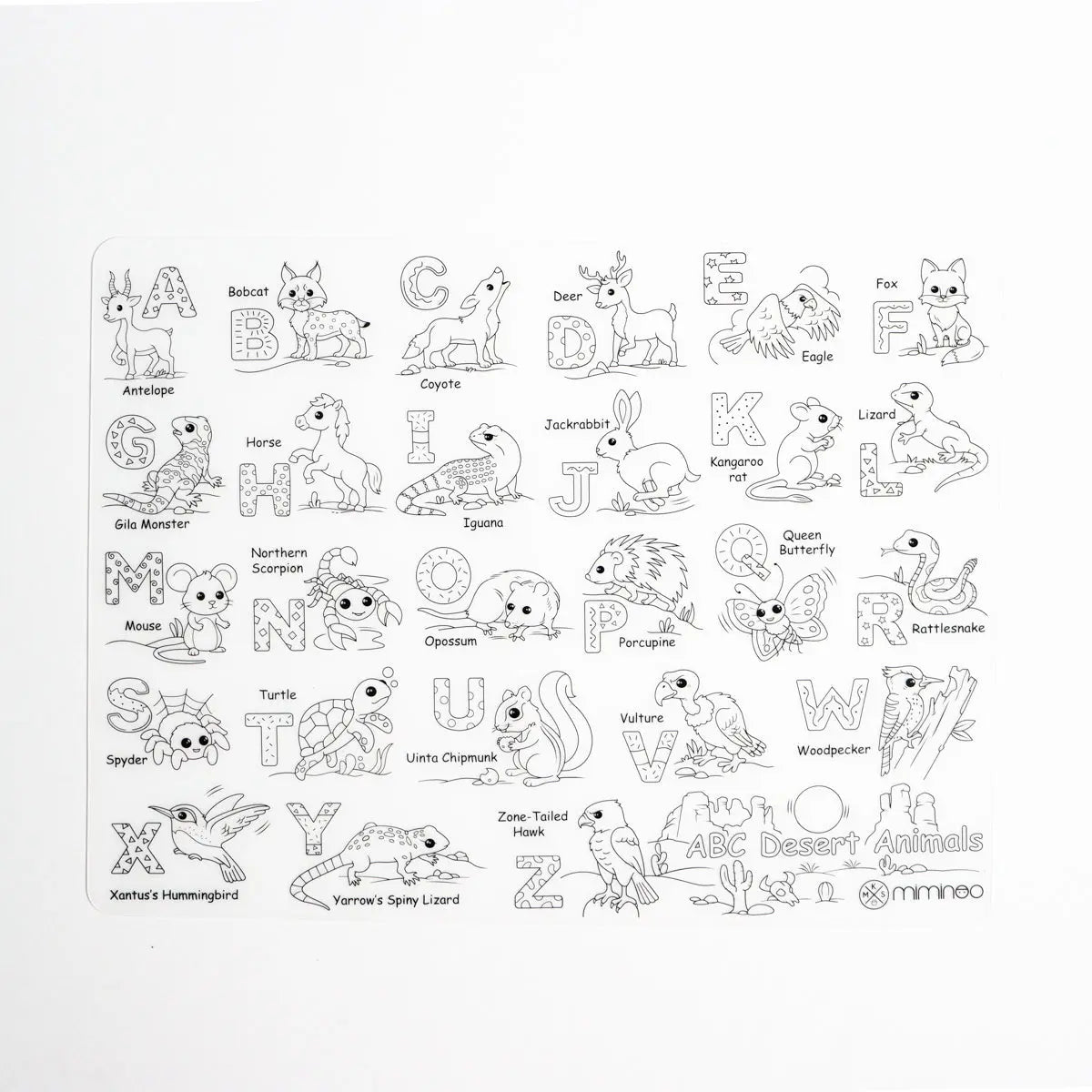 Silicone Reusable Coloring Mat & Markers Set - Desert Animals Abc