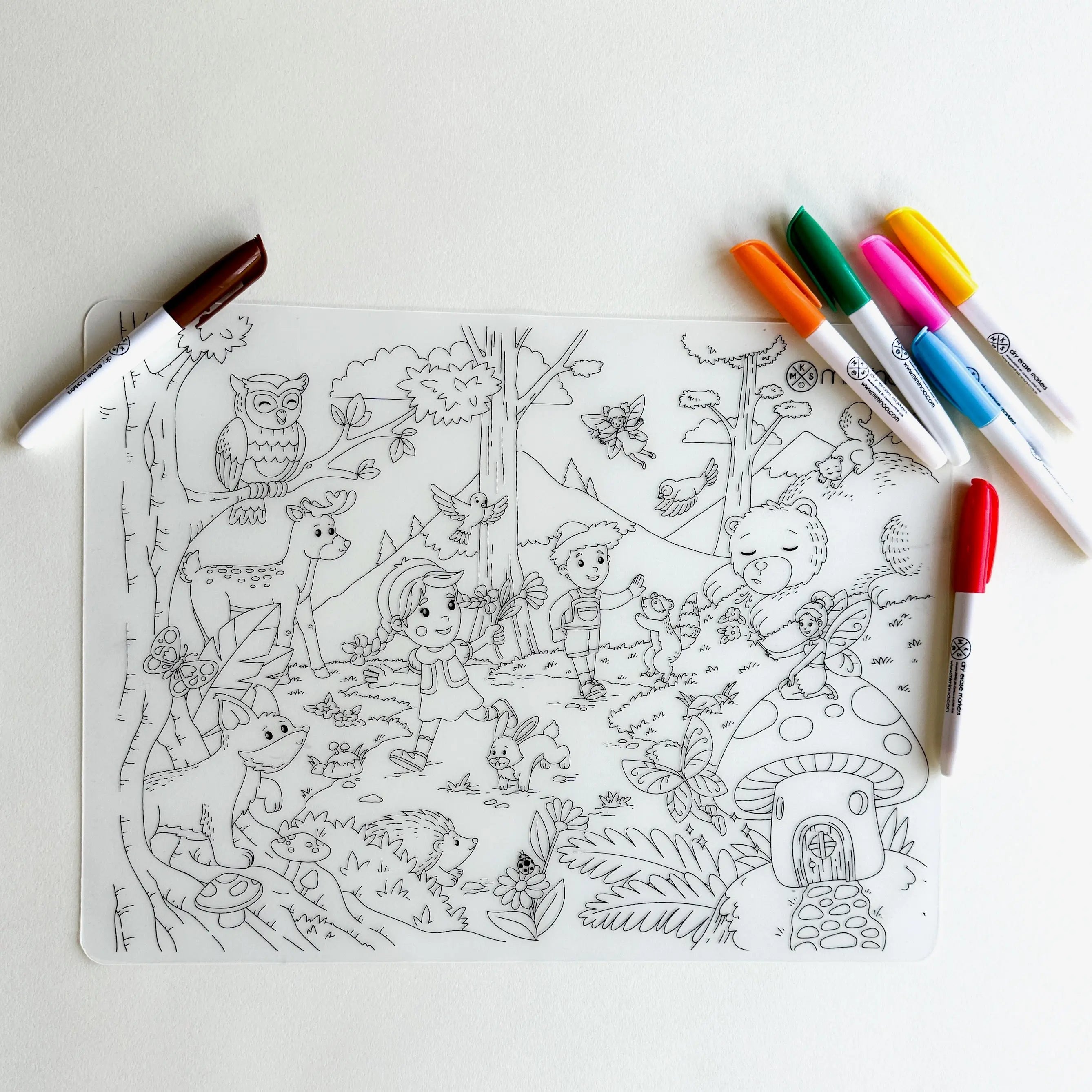 Silicone Reusable Coloring Mat & Markers Set - Enchanted Forest