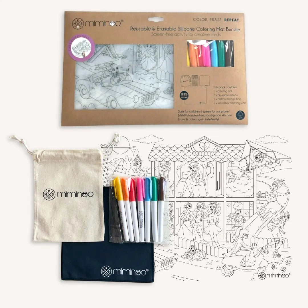 Silicone Reusable Coloring Mat & Markers Set - Girls Dreamworld