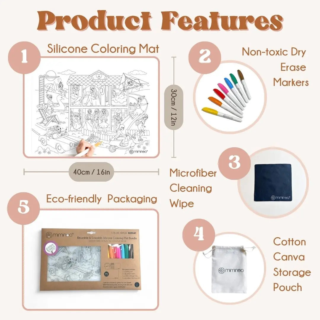 Silicone Reusable Coloring Mat & Markers Set - Girls Dreamworld