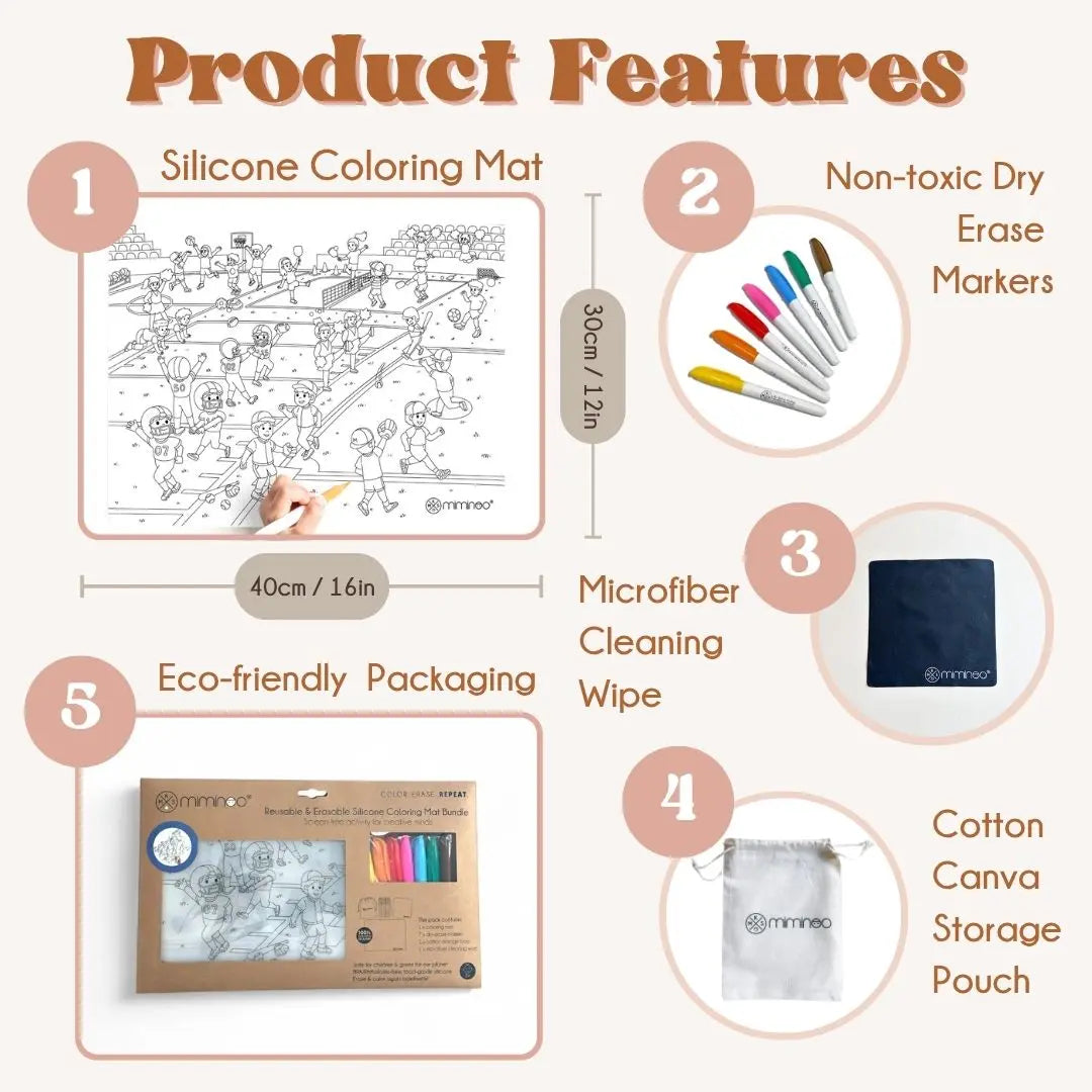Silicone Reusable Coloring Mat & Markers Set - Go Sports!