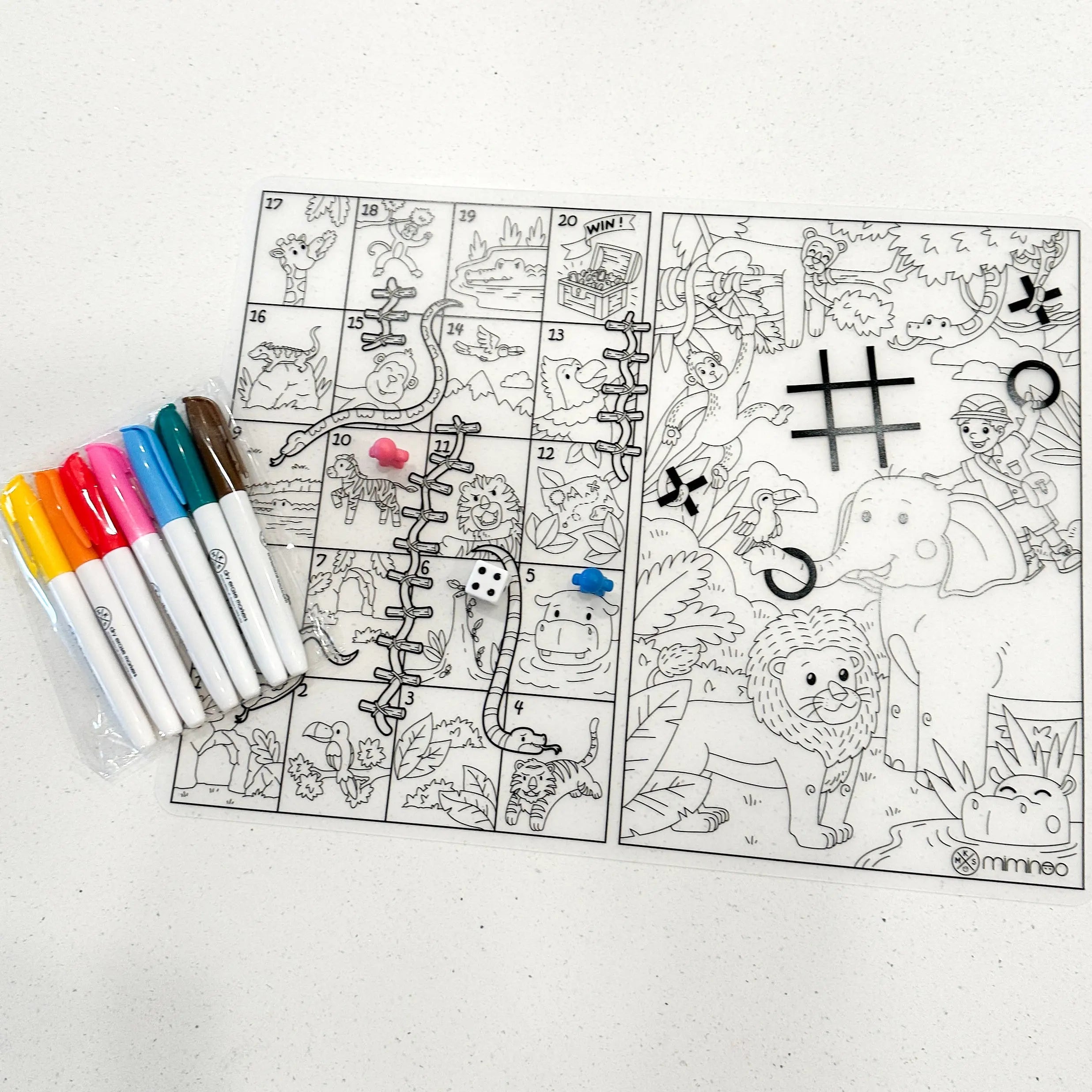 Silicone Reusable Coloring Mat & Markers Set - Jungle Games