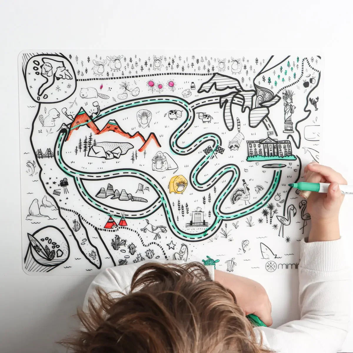 Silicone Reusable Coloring Mat & Markers Set - Usa Map