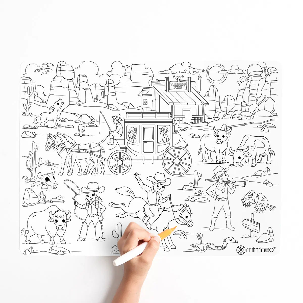 Silicone Reusable Coloring Mat & Markers Set - Wild West