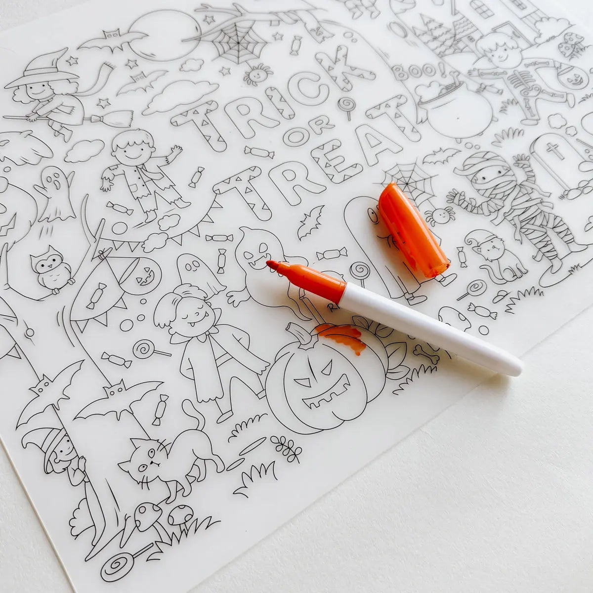 Silicone Reusable Coloring Tablemat Set - Halloween