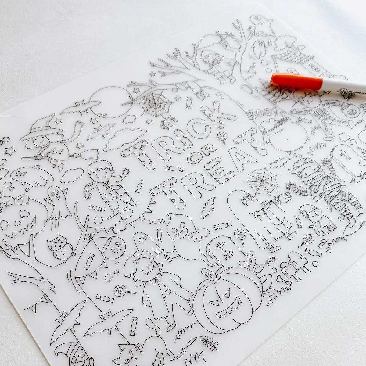Silicone Reusable Coloring Tablemat Set - Halloween