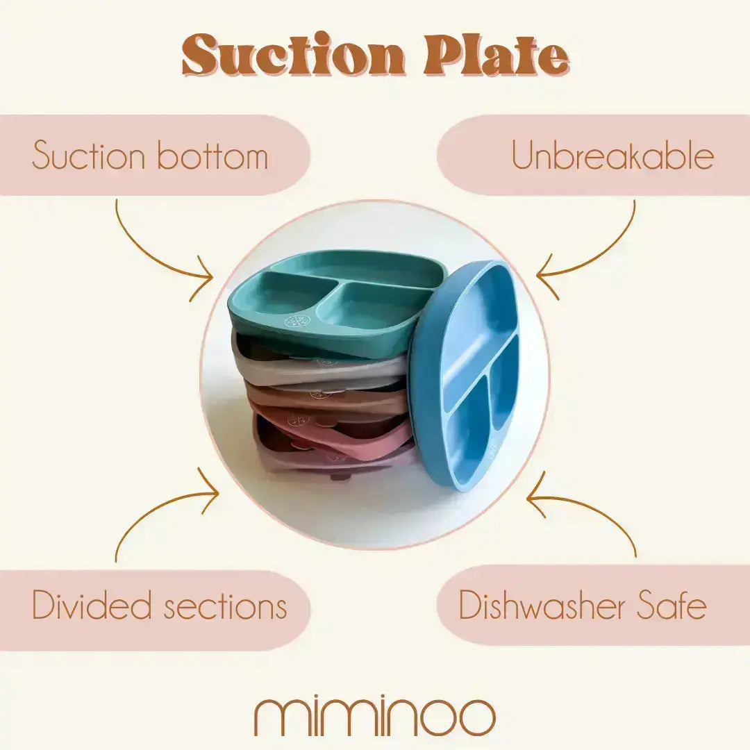 Silicone Suction Kids Plate W/ Dividing Sections Dusty Pink