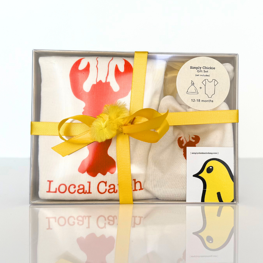 Lobster Local Catch Lobster Long Sleeve Romper & Hat Gift Set