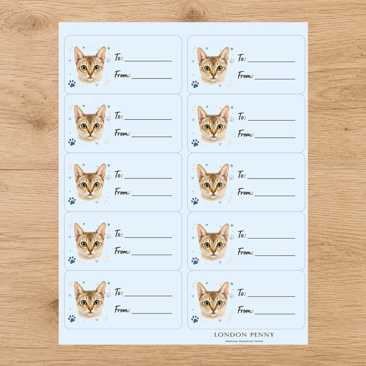 Singapura Pawprint Wishes Gift Tag Sticker Sheet