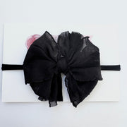 Black | Skinny Mini Nylon Ruffled Baby Headband
