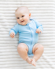 Long Sleeve Zipper Bodysuit In Sky, 3-6m