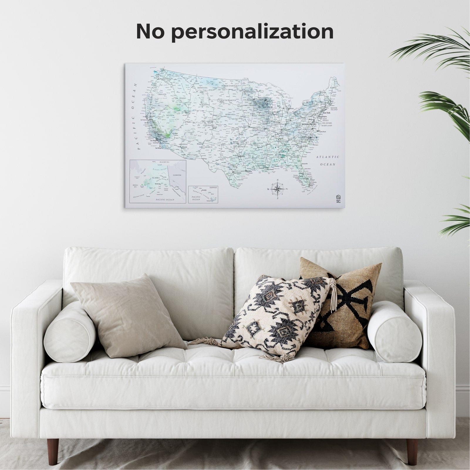 Wooden Canvas Usa Map - Sky Blue