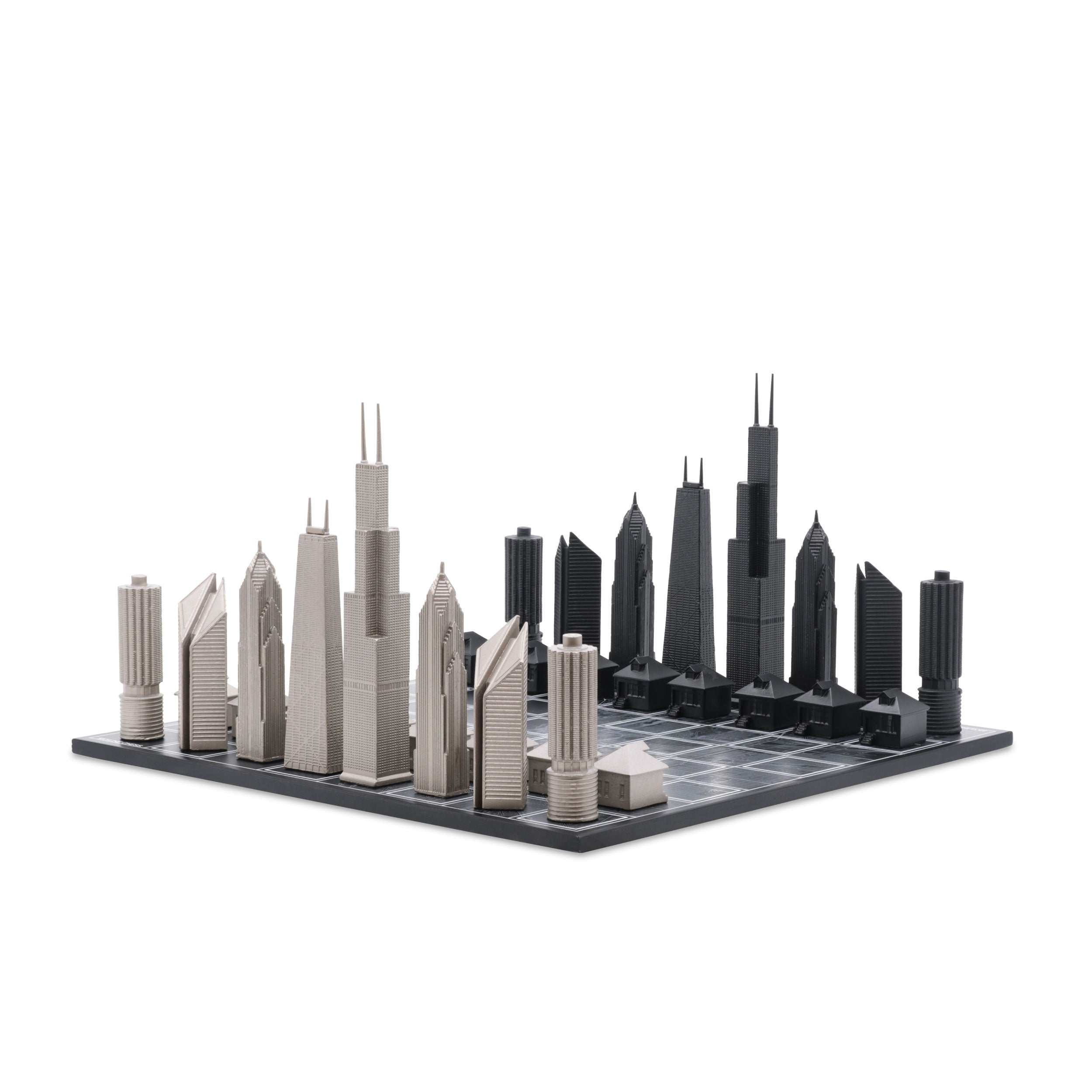 Skyline Chess Chess Set Stainless Steel Chicago Edition With Chicago Wood Map Board