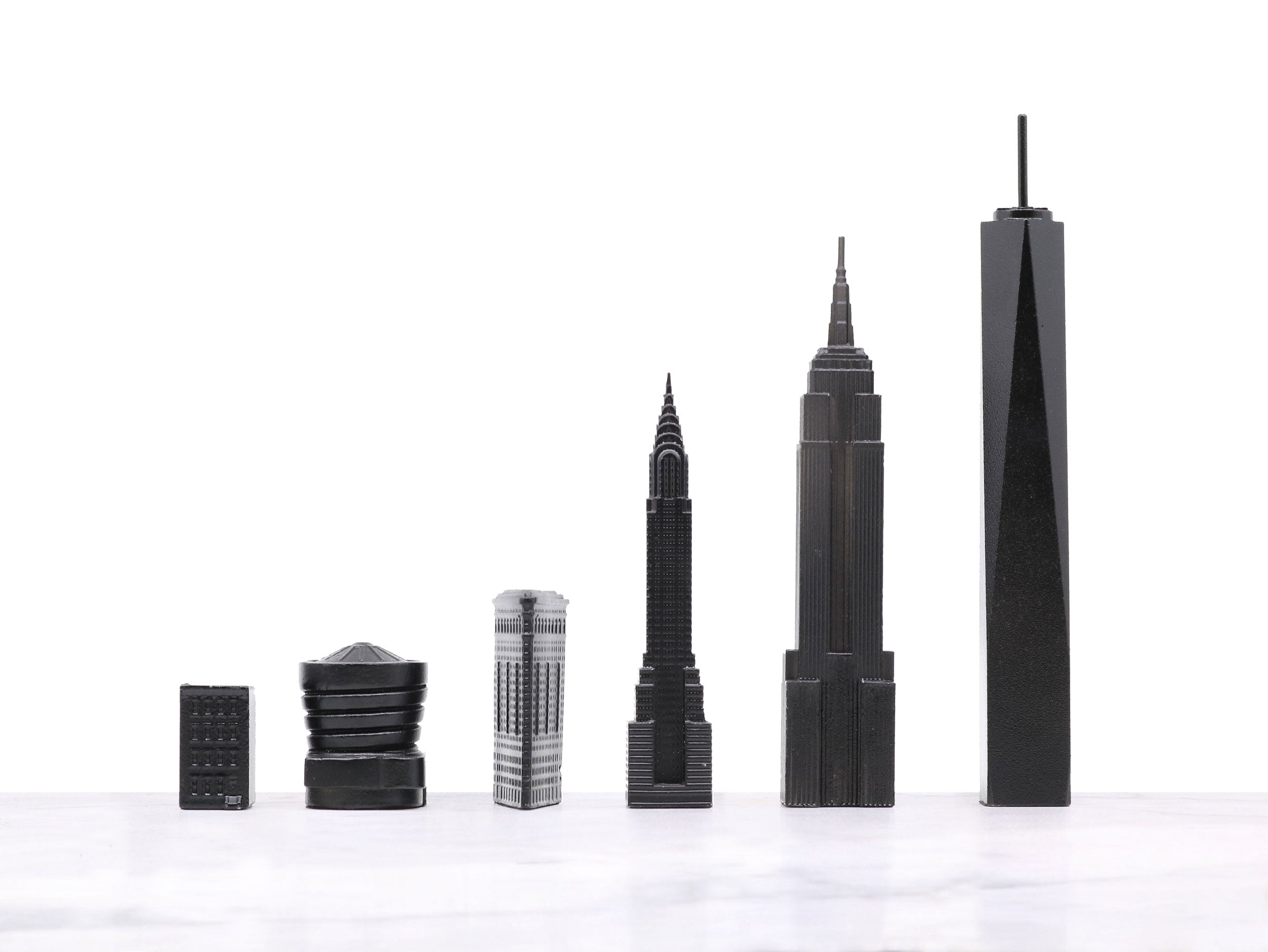 Skyline Chess Chess Set Stainless Steel New York Edition With Wood Map Board