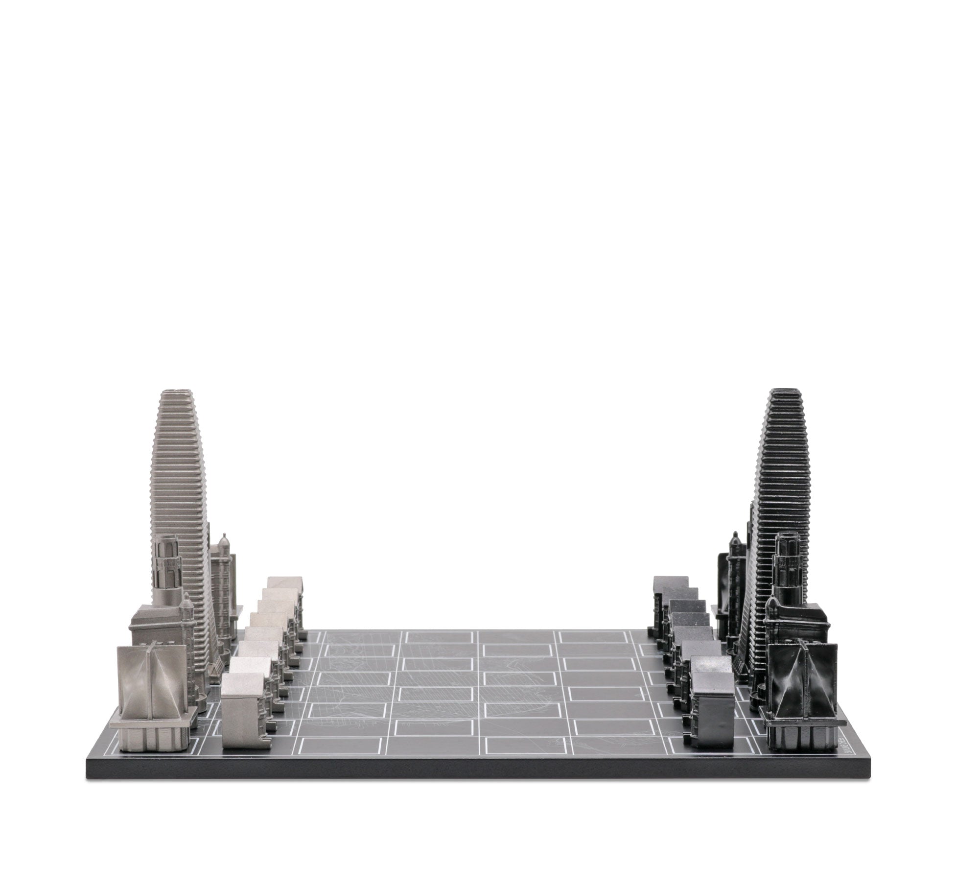 Skyline Chess Chess Set Stainless Steel San Francisco Edition With Wood Map Board