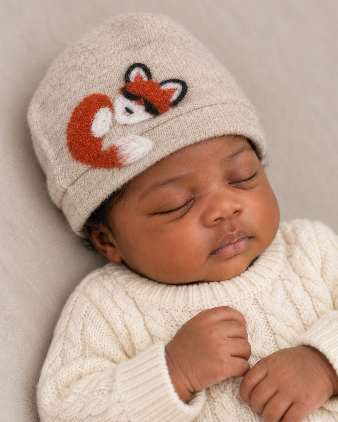 Sleeping Fox Cashmere Hat - Newborn
