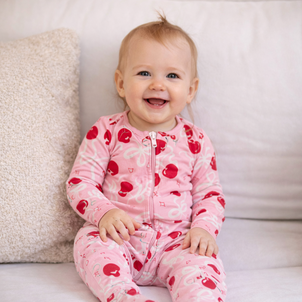 Pink Cherry Zip Up Bamboo Pajamas