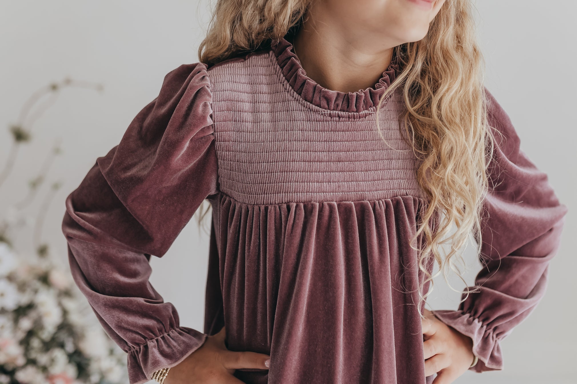 Alexa Dusty Rose Smocked Velvet Dress