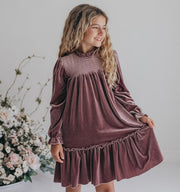 Alexa Dusty Rose Smocked Velvet Dress