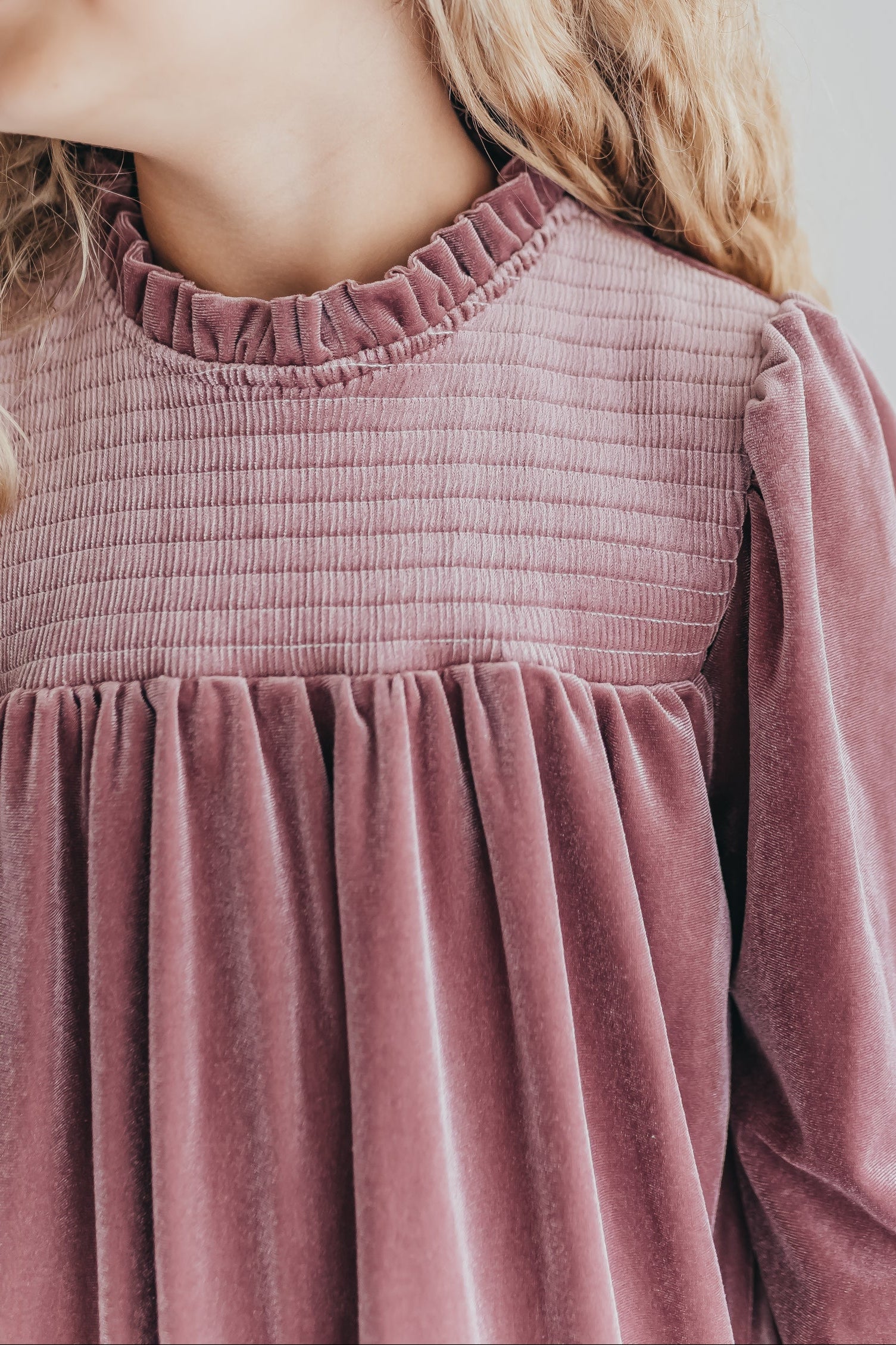 Alexa Dusty Rose Smocked Velvet Dress