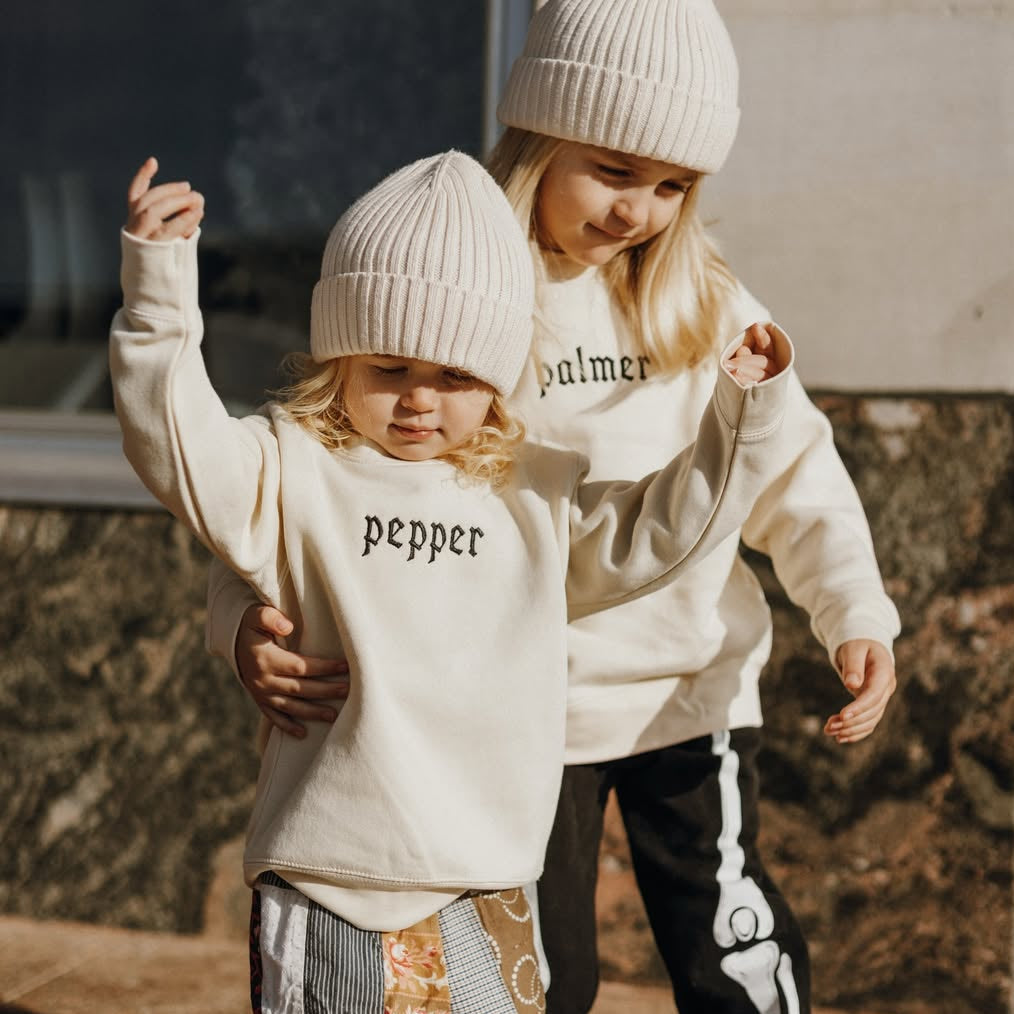 Personalized Kids Name Sweatshirt With Gothic Embroidery