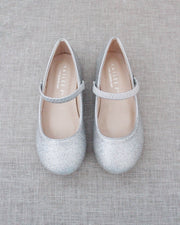 Silver Fine Glitter Mary Jane Flats