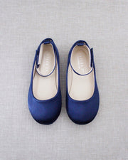 Satin Flats With Velcro Ankle Strap