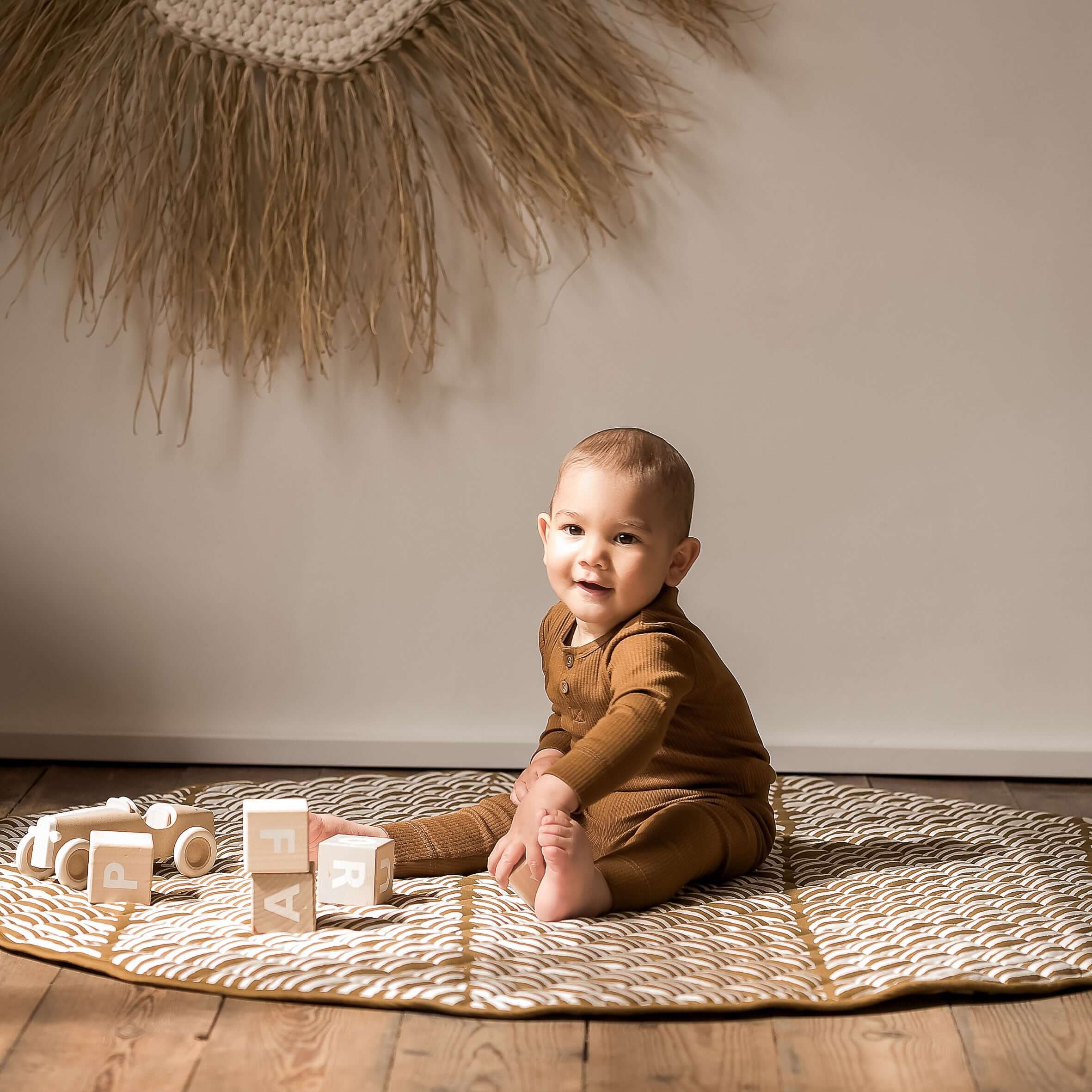 Quilted Cotton Reversible Playmats | Leaves - Sand Castle