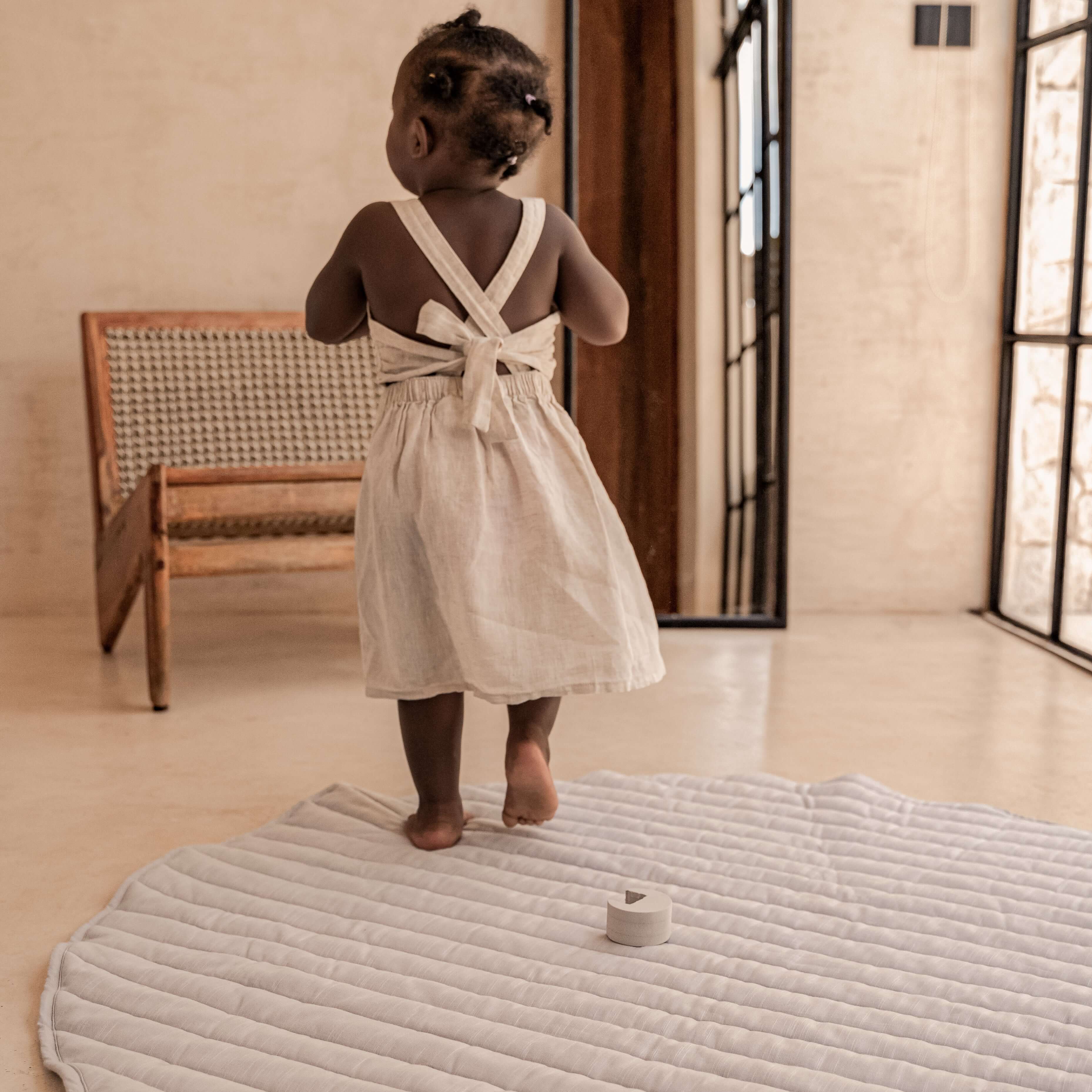 Quilted Cotton Reversible Playmats | Stripes - Stone