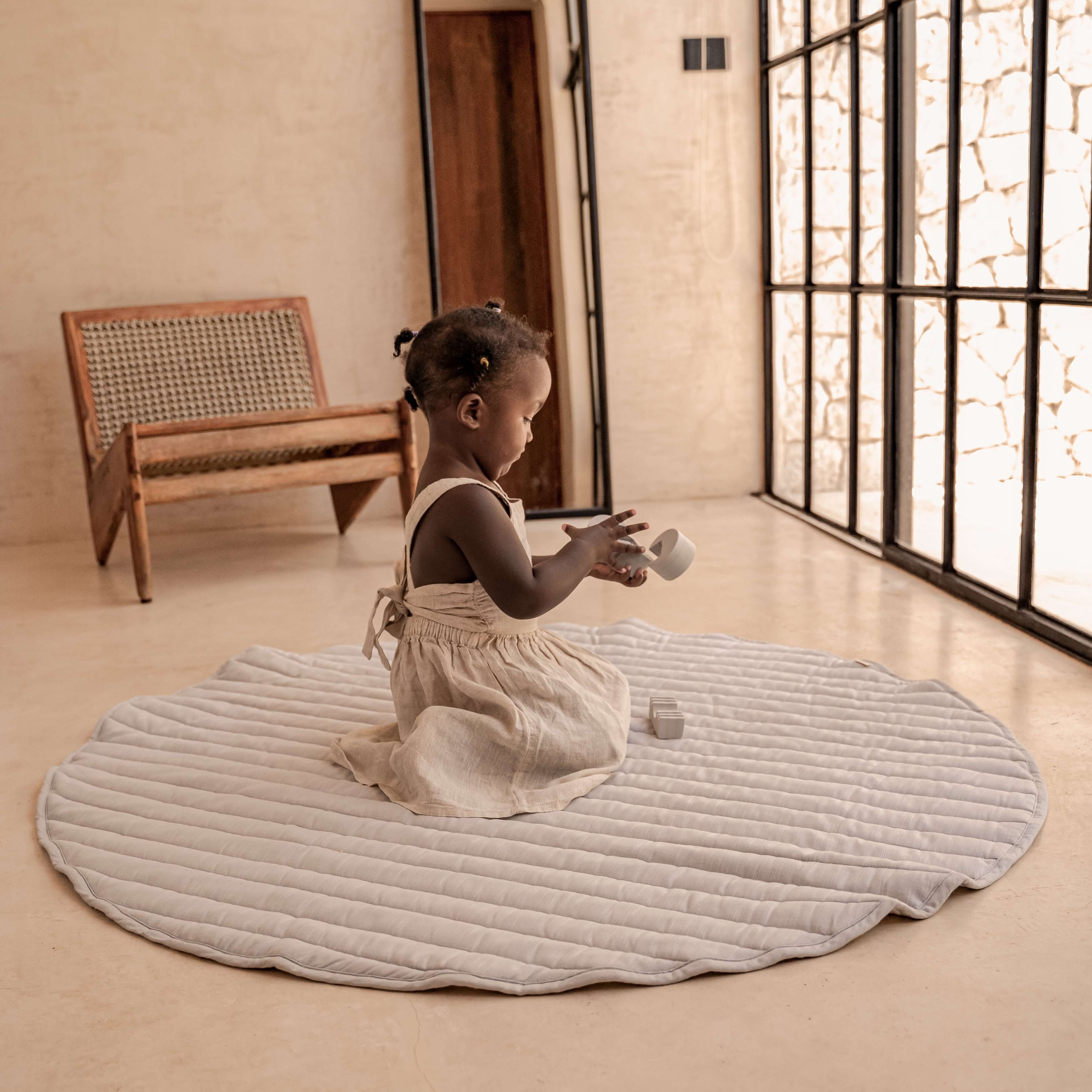 Quilted Cotton Reversible Playmats | Stripes - Stone